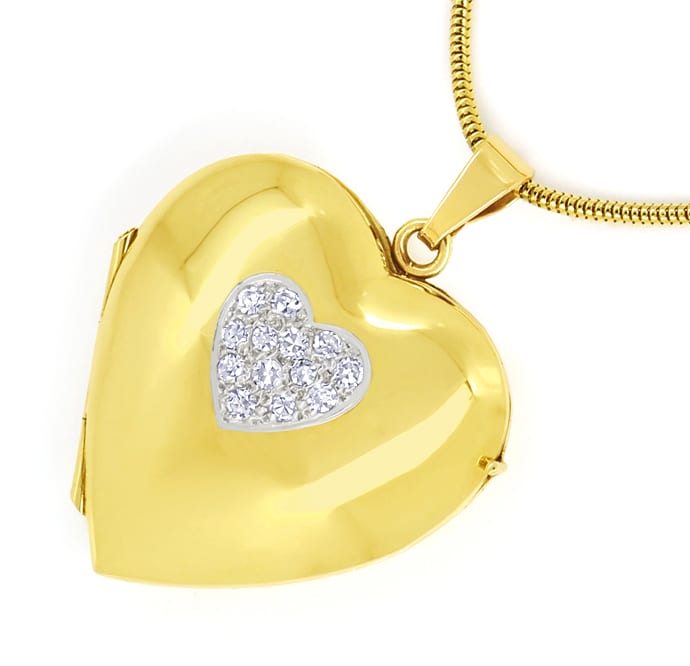 Foto 2 - Herz Medaillon plastisch mit Diamanten an Gelbgoldkette, Q1011