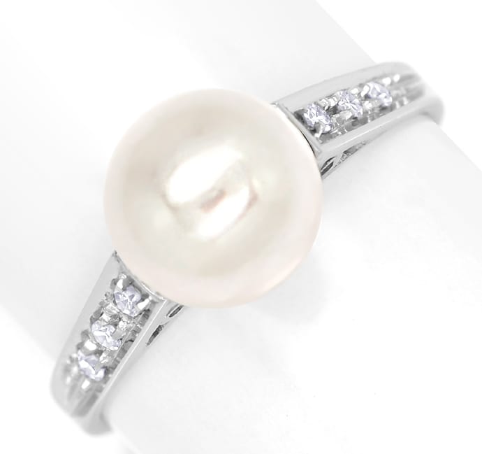 Foto 2 - Klassischer Weißgold Perlenring lupenreine Diamanten, S2054