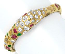 Foto 1 - antiker Ring Diamanten, Smaragde und Rubine, 900er Gold, S6324